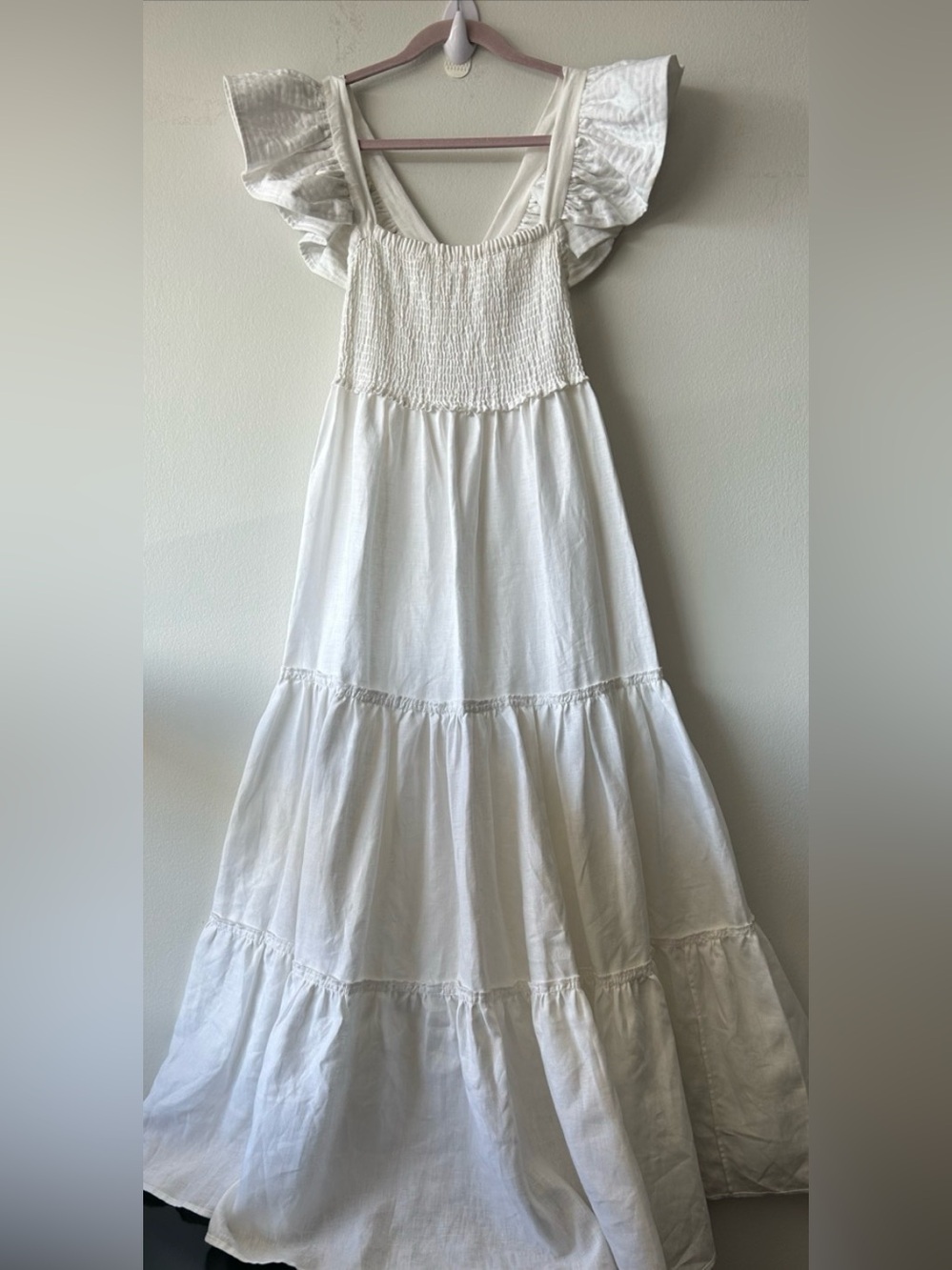 NWT Maria Cayetana Luxury Hand made in Mexico White Linen Maxi Dress - Picture 11 of 16